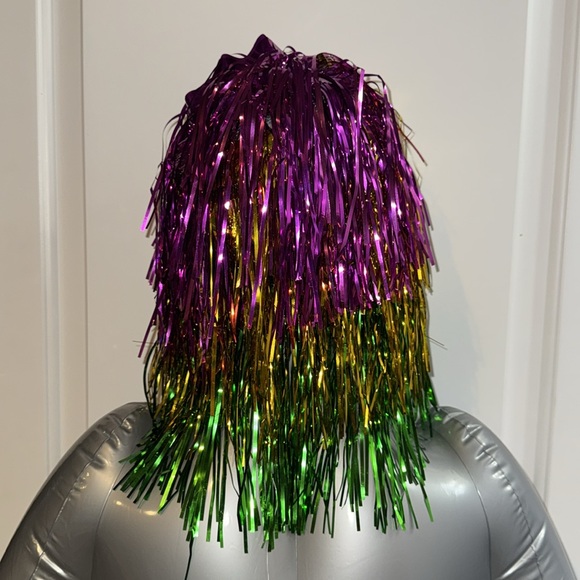 Metallic Foil party wig green gold & purple one size Costume Mardi Gras Party - Picture 2 of 4